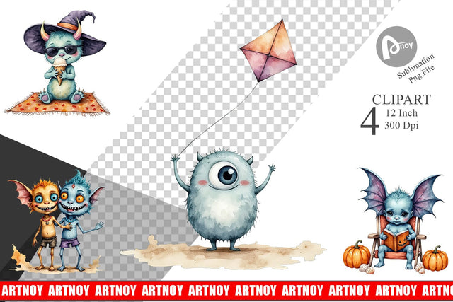 Summer Break Monsters Clipart Sublimation artnoy 