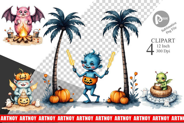 Summer Break Monsters Clipart Sublimation artnoy 