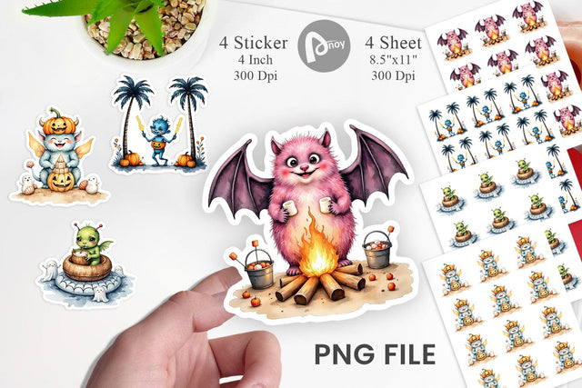 Summer Break Monsters Sticker Sublimation artnoy 