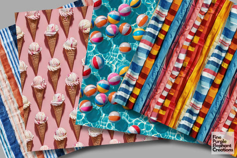 Summer Break Texture Digital Paper - Pool Floats Party Digital Pattern Fine Purple Elephant Creations 