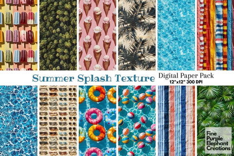 Summer Break Texture Digital Paper - Pool Floats Party Digital Pattern Fine Purple Elephant Creations 