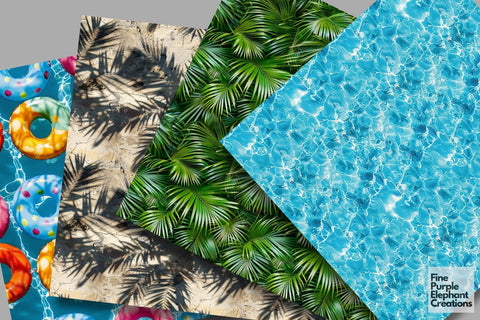 Summer Break Texture Digital Paper - Pool Floats Party Digital Pattern Fine Purple Elephant Creations 