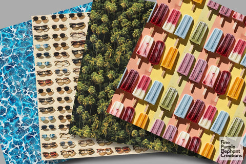 Summer Break Texture Digital Paper - Pool Floats Party Digital Pattern Fine Purple Elephant Creations 