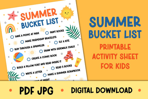 Summer Bucket List for Kids | Printable Activity Sheet Children | Summertime Things To Do List | Summer Break Activities | Digital Download Sublimation AnnaViolet_store 