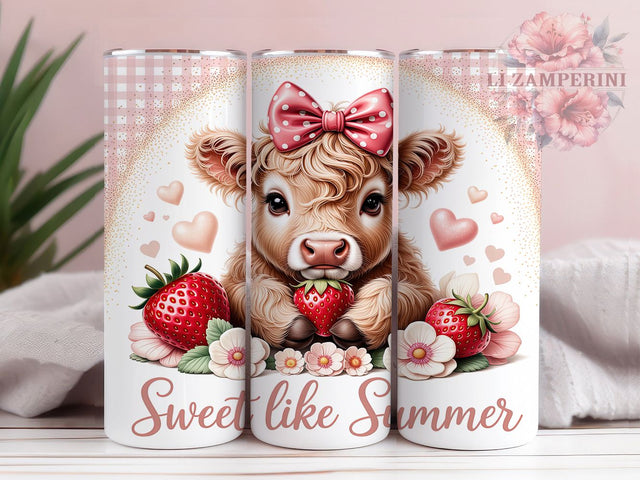 Summer Calf Strawberry 20oz Tumbler, Calf Motif, Strawberry Theme, Summer Design, Farmhouse Charm, Whimsical Style, Skinny Tumbler, Sublimation PNG Sublimation Li Zamperini 