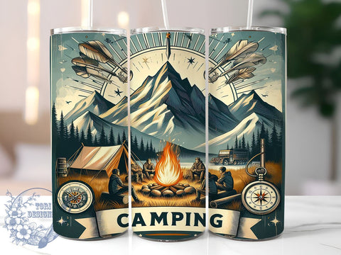 Summer Camping Life 20oz Skinny Tumbler, Camper Adventure Tumbler Png, Straight & Tapered Tumbler Wrap, Instant Digital Download Sublimation ToriDesigns 