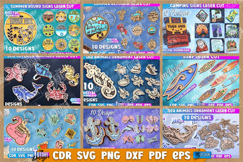 Summer & Camping Mega Bundle Laser Cut | Summer Welcome Signs | Camping Keychain | Summer Quotes SVG | Camping Signs | Surf | Summer Earrings SVG SVG The T Store Design 