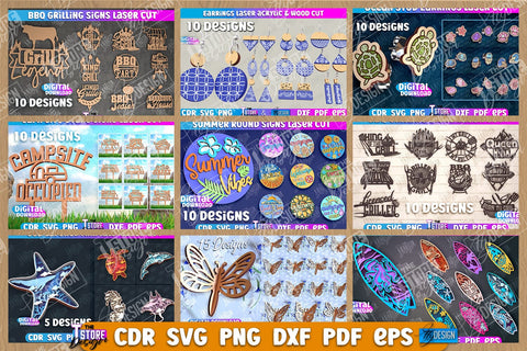 Summer & Camping Mega Bundle Laser Cut | Summer Welcome Signs | Camping Keychain | Summer Quotes SVG | Camping Signs | Surf | Summer Earrings SVG SVG The T Store Design 