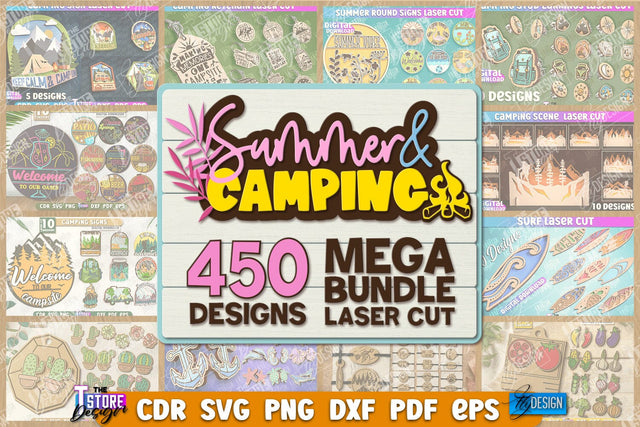 Summer & Camping Mega Bundle Laser Cut | Summer Welcome Signs | Camping Keychain | Summer Quotes SVG | Camping Signs | Surf | Summer Earrings SVG SVG The T Store Design 