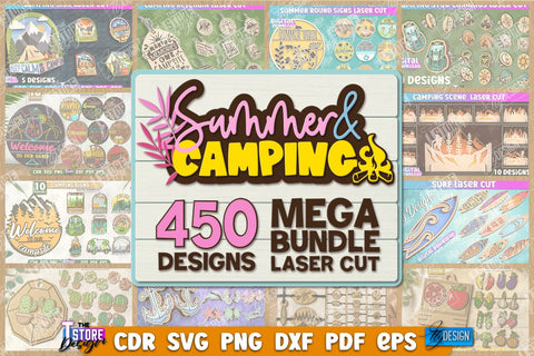 Summer & Camping Mega Bundle Laser Cut | Summer Welcome Signs | Camping Keychain | Summer Quotes SVG | Camping Signs | Surf | Summer Earrings SVG SVG The T Store Design 