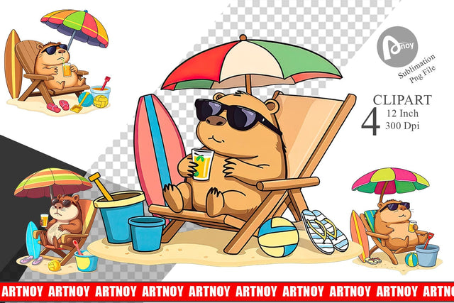 Summer Capybara Clipart Sublimation artnoy 
