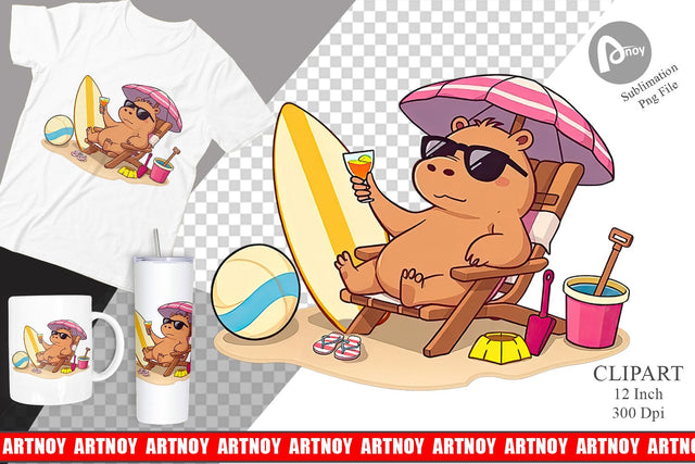Summer Capybara Clipart Sublimation artnoy 