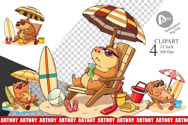 Summer Capybara Clipart Sublimation artnoy 