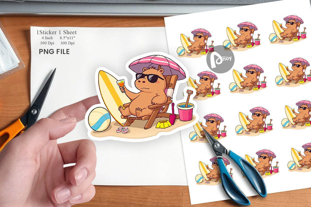 Summer Capybara Sticker Sublimation artnoy 