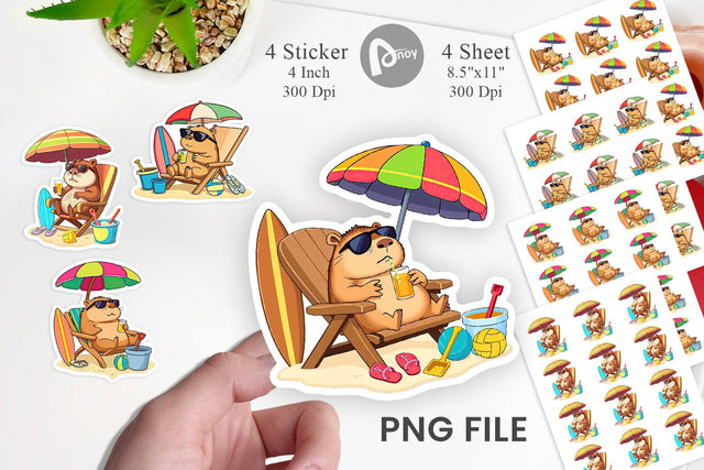 Summer Capybara Sticker Sublimation artnoy 
