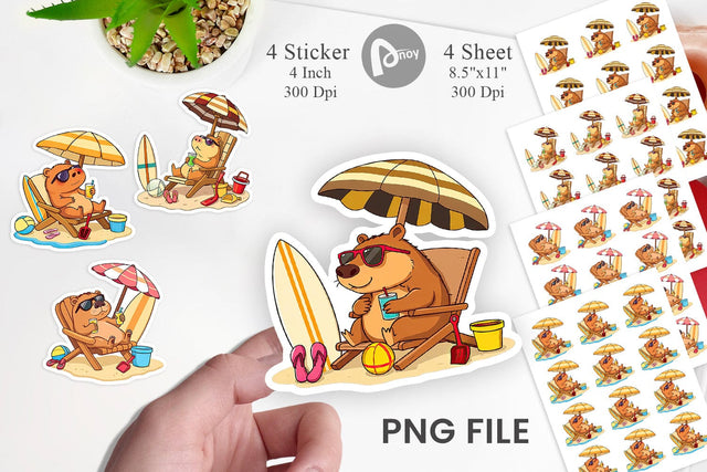 Summer Capybara Sticker Sublimation artnoy 