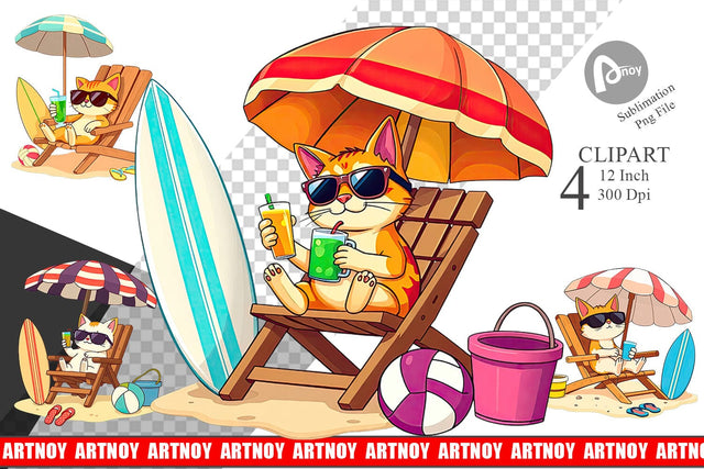 Summer Cat Clipart Sublimation artnoy 