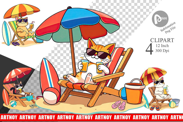 Summer Cat Clipart Sublimation artnoy 