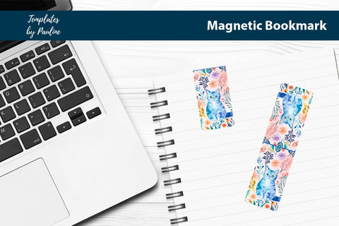 Summer Cat Printable Rectangle Magnetic Bookmark SVG Templates by Pauline 