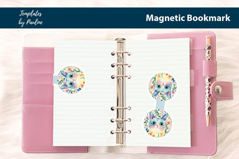 Summer Cat Printable Round Magnetic Bookmark SVG Templates by Pauline 