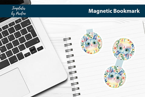 Summer Cat Printable Round Magnetic Bookmark SVG Templates by Pauline 