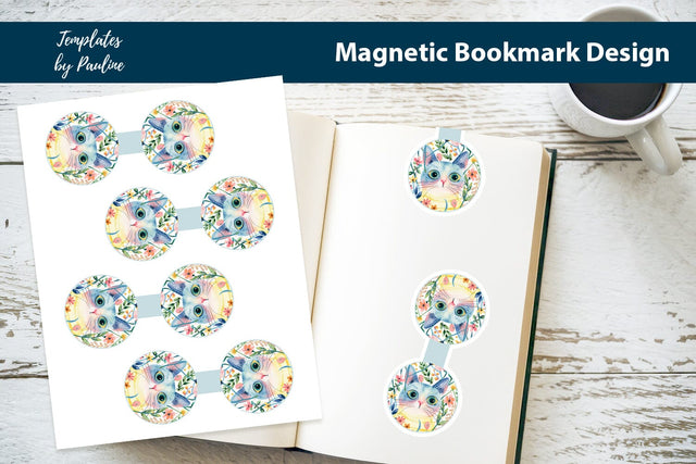 Summer Cat Printable Round Magnetic Bookmark SVG Templates by Pauline 