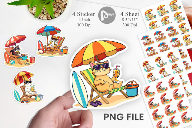 Summer Cat Sticker Sublimation artnoy 