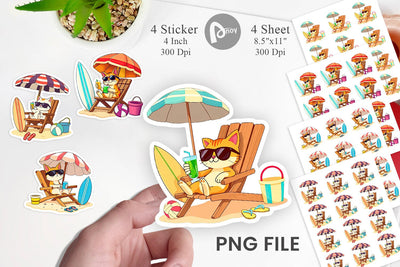 Summer Cat Sticker Sublimation artnoy 