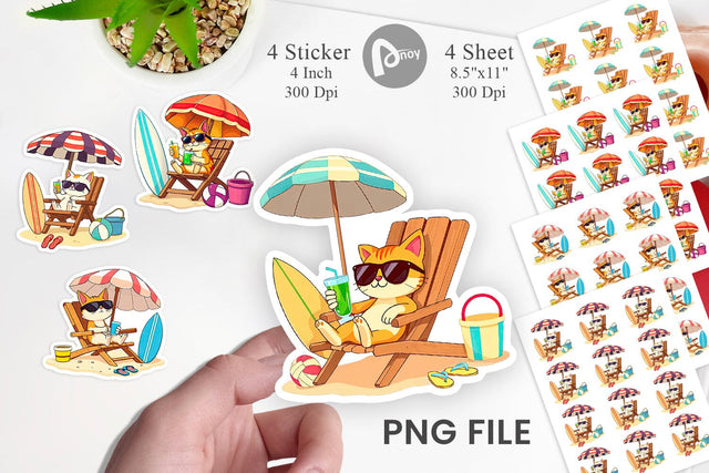 Summer Cat Sticker Sublimation artnoy 