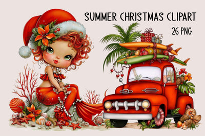 Summer Christmas Clipart Bundle. Sublimation SVGArt 