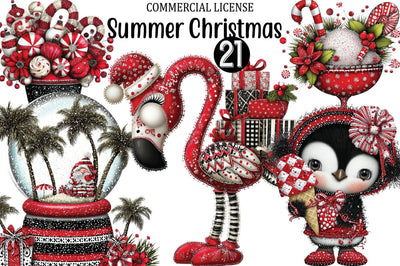 Summer Christmas Clipart Bundle. Sublimation SVGArt 