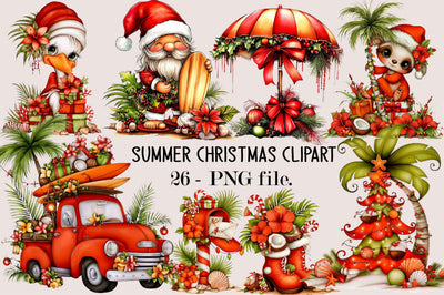 Summer Christmas Clipart Bundle. Sublimation SVGArt 
