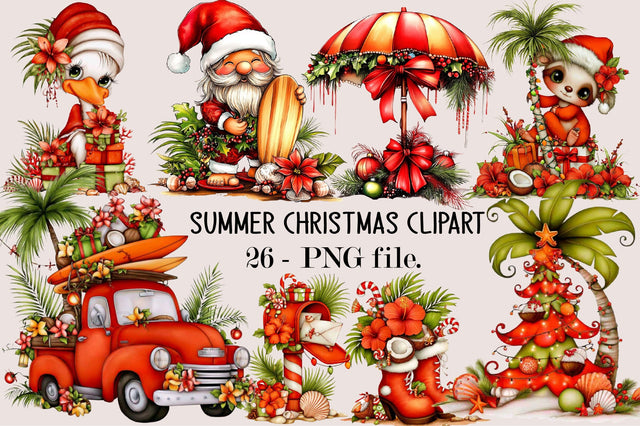 Summer Christmas Clipart Bundle. Sublimation SVGArt 