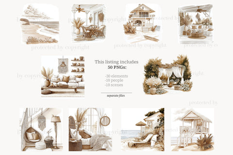 Summer Clipart Beach Art | Neutral Beige PNG Boho Girl Woman SVG GlamArtZhanna 