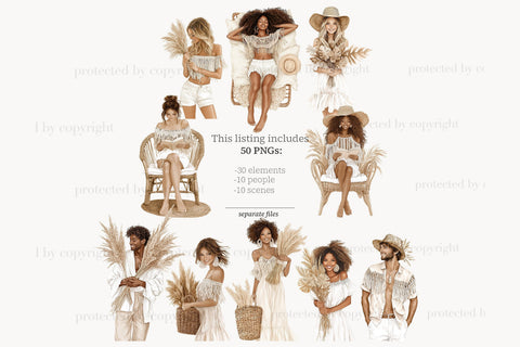 Summer Clipart Beach Art | Neutral Beige PNG Boho Girl Woman SVG GlamArtZhanna 