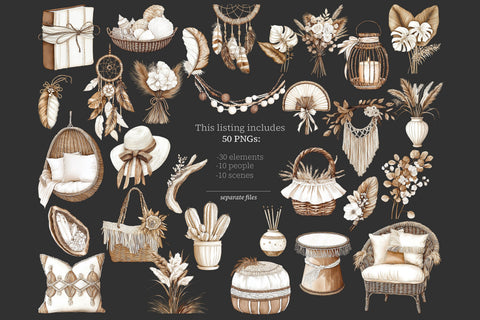 Summer Clipart Beach Art | Neutral Beige PNG Boho Girl Woman SVG GlamArtZhanna 
