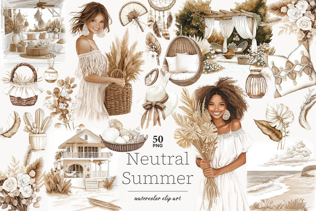Summer Clipart Beach Art | Neutral Beige PNG Boho Girl Woman SVG GlamArtZhanna 