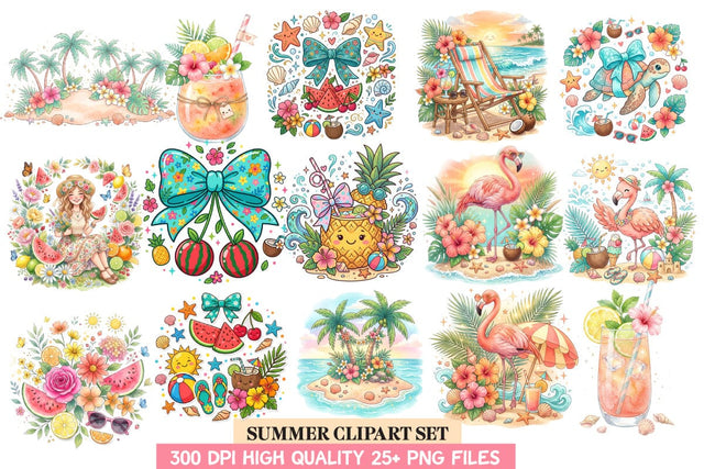 Summer Clipart Bundle,Beach Sublimation Bundle,Summer,Beach,Summer png,Beach Clipart png,summer clipart, summer png, tropical clipart, beach png, flamingo clipart Sublimation BlackCatsMedia 