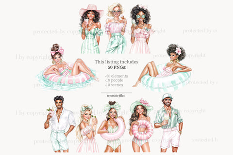 Summer Clipart | Pink Glam Vacation | Resort Pool | Tropical SVG GlamArtZhanna 