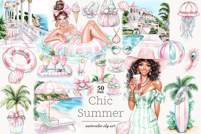 Summer Clipart | Pink Glam Vacation | Resort Pool | Tropical SVG GlamArtZhanna 