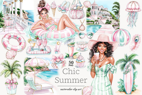 Summer Clipart | Pink Glam Vacation | Resort Pool | Tropical SVG GlamArtZhanna 