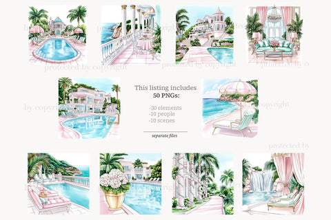Summer Clipart | Pink Glam Vacation | Resort Pool | Tropical SVG GlamArtZhanna 
