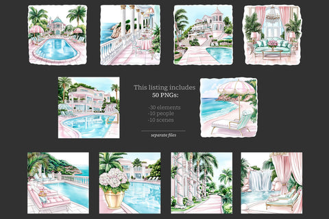 Summer Clipart | Pink Glam Vacation | Resort Pool | Tropical SVG GlamArtZhanna 