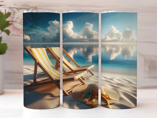 Summer Coastal Beach Scene Tumbler, Summer Beach Sublimation Design, Coastal Cup Art, 20oz Holiday Tumbler, Whimsical Beach Mug, Stylish Ocean Cup, Cozy Summer Wrap Sublimation Lara' s Designs 