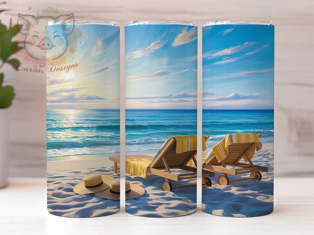 Summer Coastal Beach Scene Tumbler, Summer Beach Sublimation Design, Coastal Cup Art, 20oz Holiday Tumbler, Whimsical Beach Mug, Stylish Ocean Cup, Cozy Summer Wrap Sublimation Lara' s Designs 