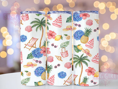 Summer Coastal Beachy 20oz Tumbler, Beach Theme, Watercolor Pattern, Seamless Design, Cheerful Aesthetic, Skinny Tumbler, Sublimation PNG Sublimation SvggirlplusArt 