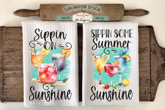 Summer Cocktail Drinks Sublimation Kitchen Towel Designs Sublimation Ewe-N-Me Designs 