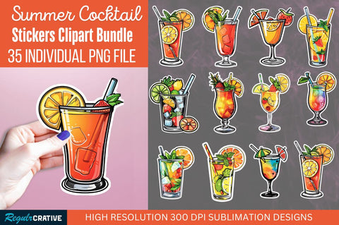 Summer Cocktail Sticker Clipart Bundle Sublimation Regulrcrative 