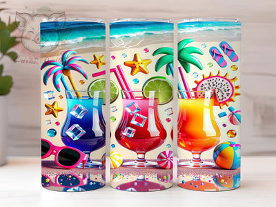 Summer Cocktail Trio 20oz Tumbler, Summer Cocktail, Tropical Drink, Colorful Design, Whimsical Charm, Party Theme, Skinny Tumbler, Sublimation PNG Sublimation Lara' s Designs 
