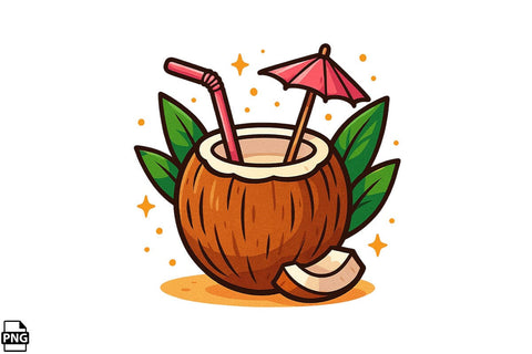 Summer Coconut Drink PNG Clipart Bundle Printable File Sublimation Creativedesigntee 